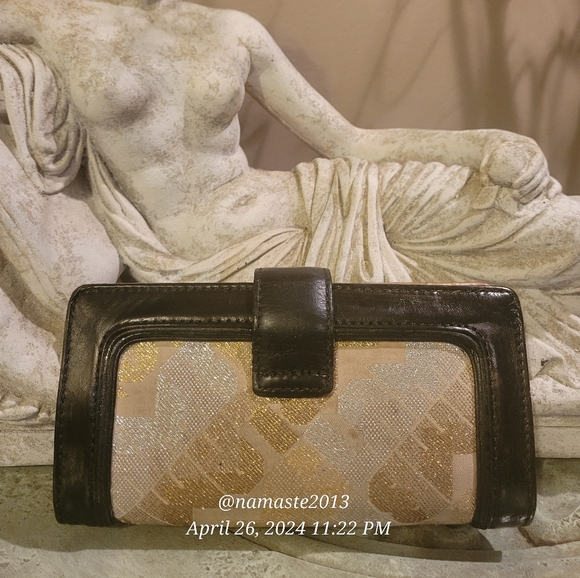 L.A.M.B. by Gwen Stefani Gold Glam Leather Fabric Wallet Designer Luxury #102 - Picture 3 of 16